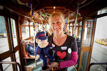 Bendigo Tramways Sam the Story Tram Presenter and visitors