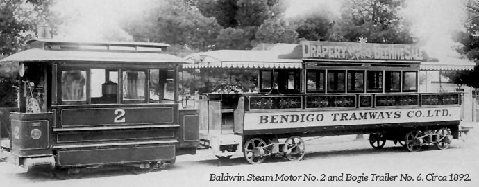Bendigo Tramways Baldwin Steam Motor and bogie trailer circa 1892